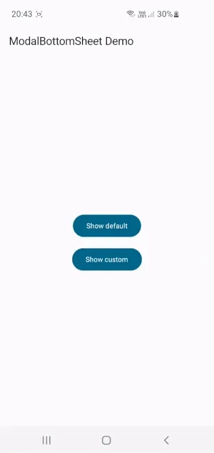 ModalBottomSheet default and custom demo